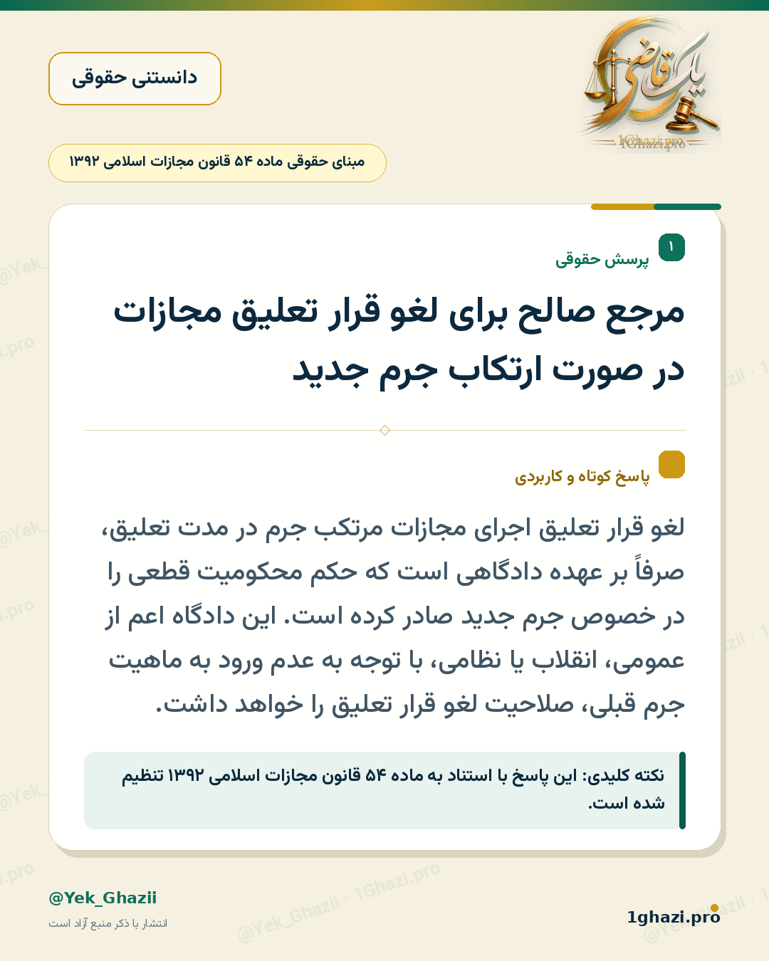 مرجع صالح برای لغو قرار تعلیق مجازات در صورت ارتکاب جرم جدید