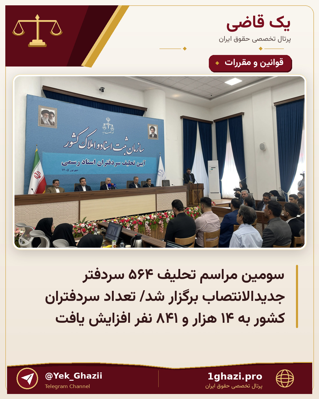 سومین مراسم تحلیف ۵۶۴ سردفتر جدیدالانتصاب برگزار شد/ تعداد سردفتران کشور به ۱۴ هزار و ۸۴۱ نفر افزایش یافت