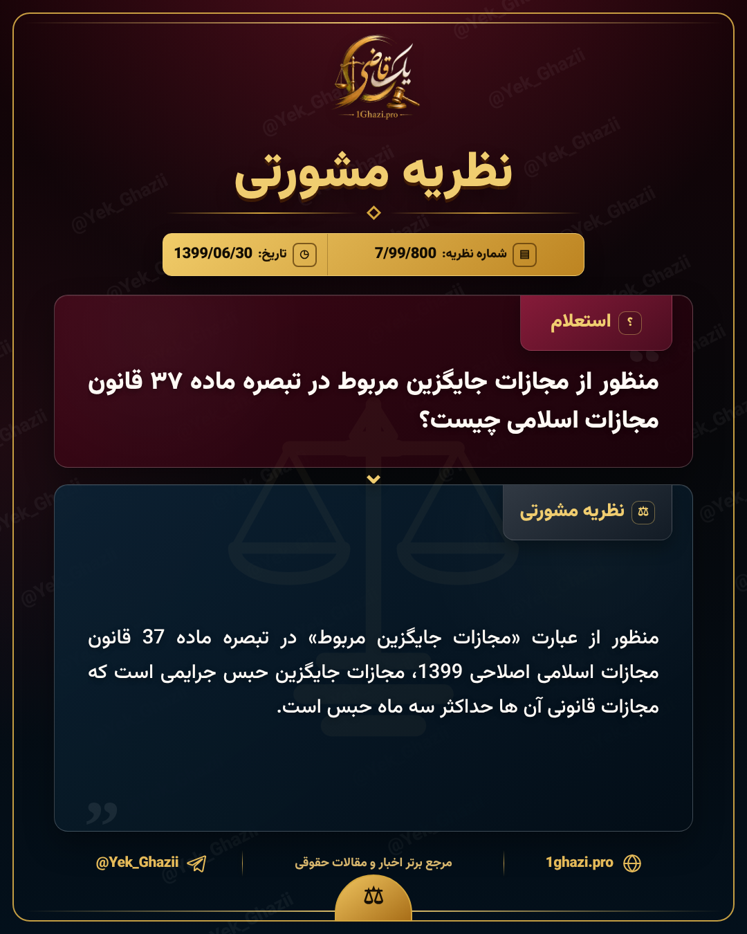 منظور از مجازات جایگزین مربوط در تبصره ماده ۳۷ قانون مجازات اسلامی چیست؟