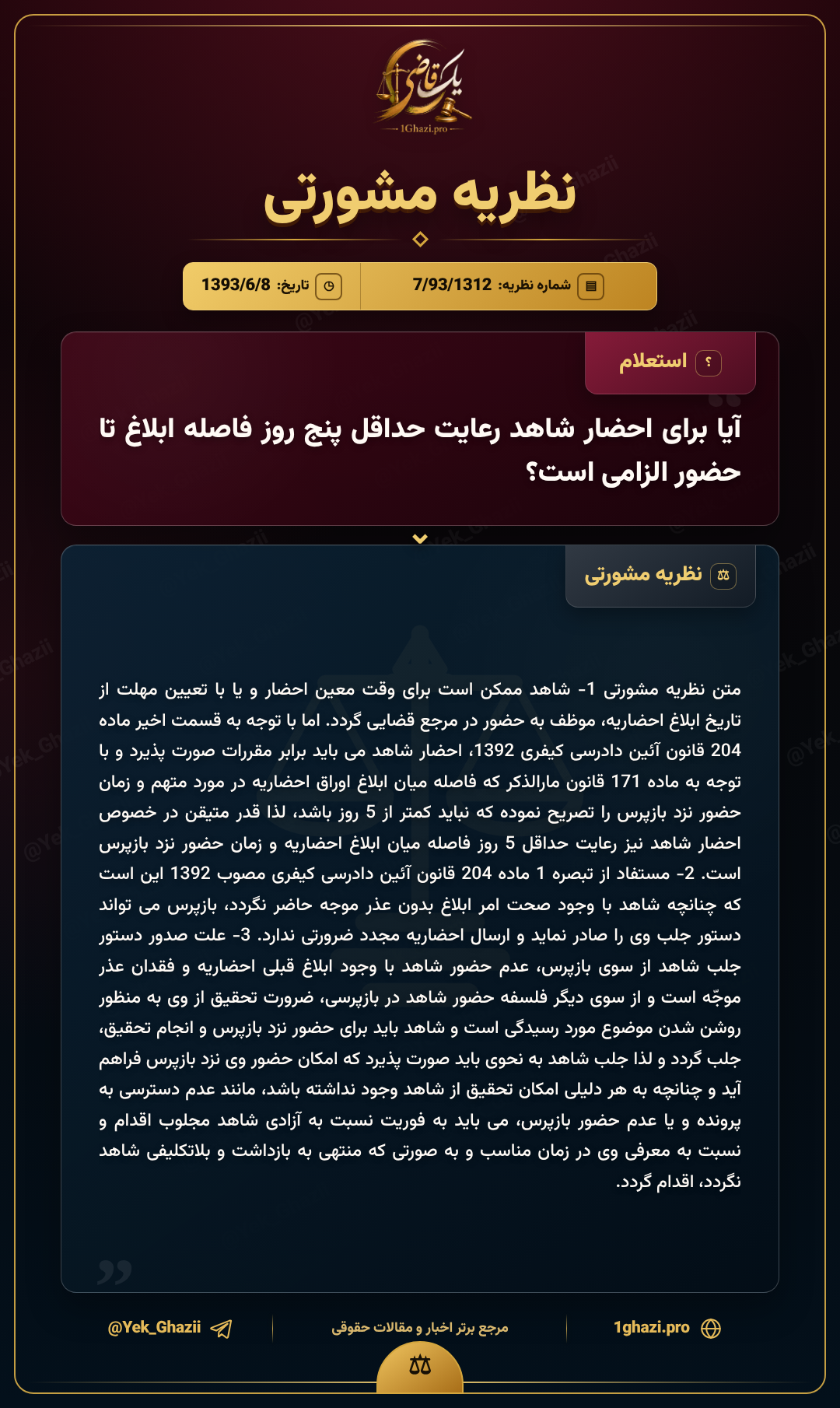 آیا برای احضار شاهد رعایت حداقل پنج روز فاصله ابلاغ تا حضور الزامی است؟