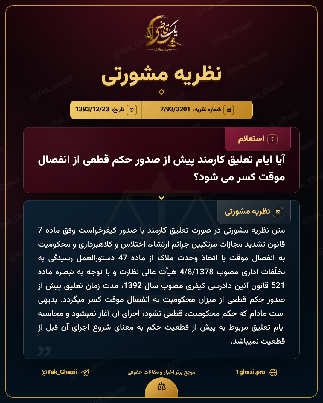 آیا ایام تعلیق کارمند پیش از صدور حکم قطعی از انفصال موقت کسر می‌شود؟