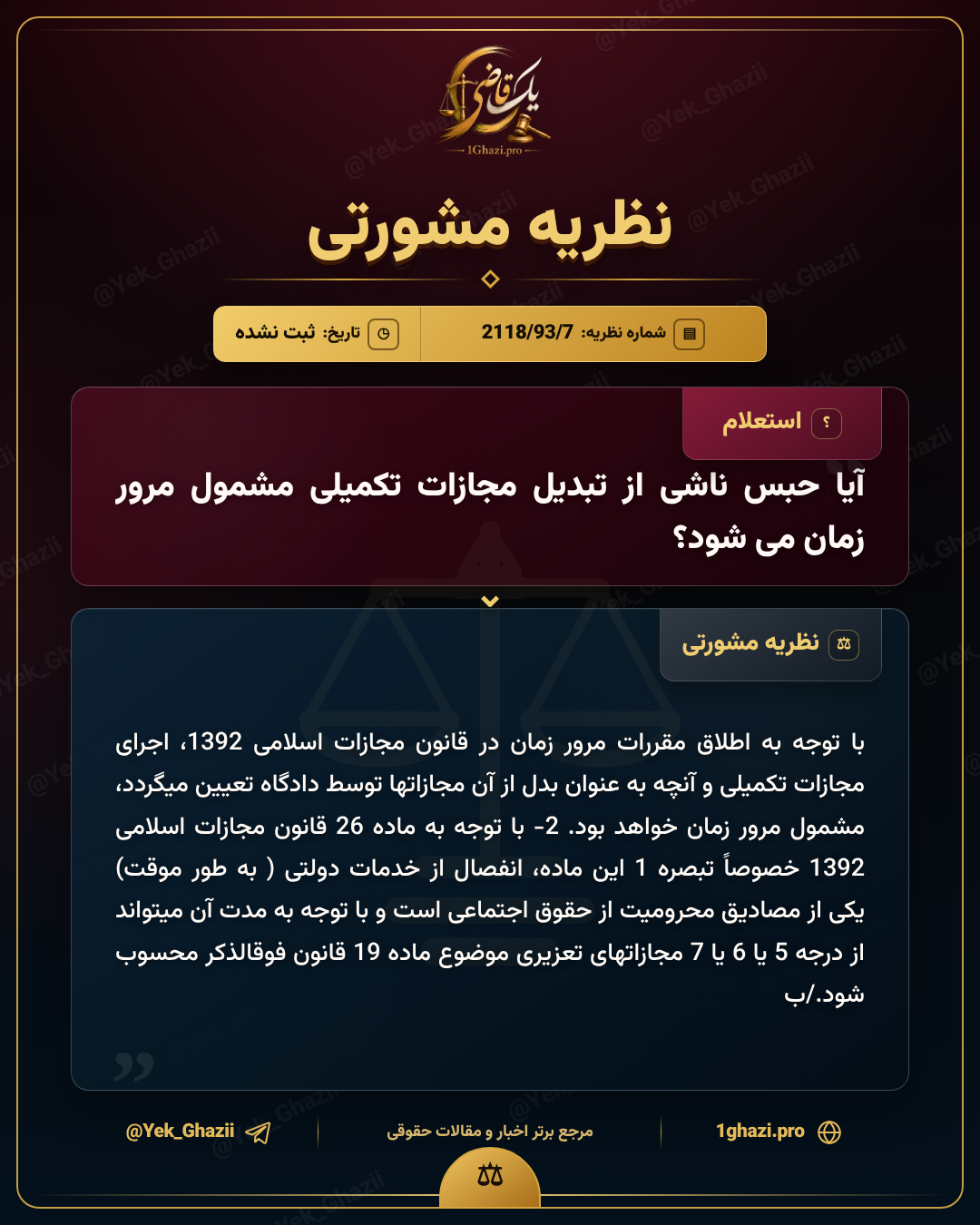 آیا حبس ناشی از تبدیل مجازات تکمیلی مشمول مرور زمان می‌شود؟