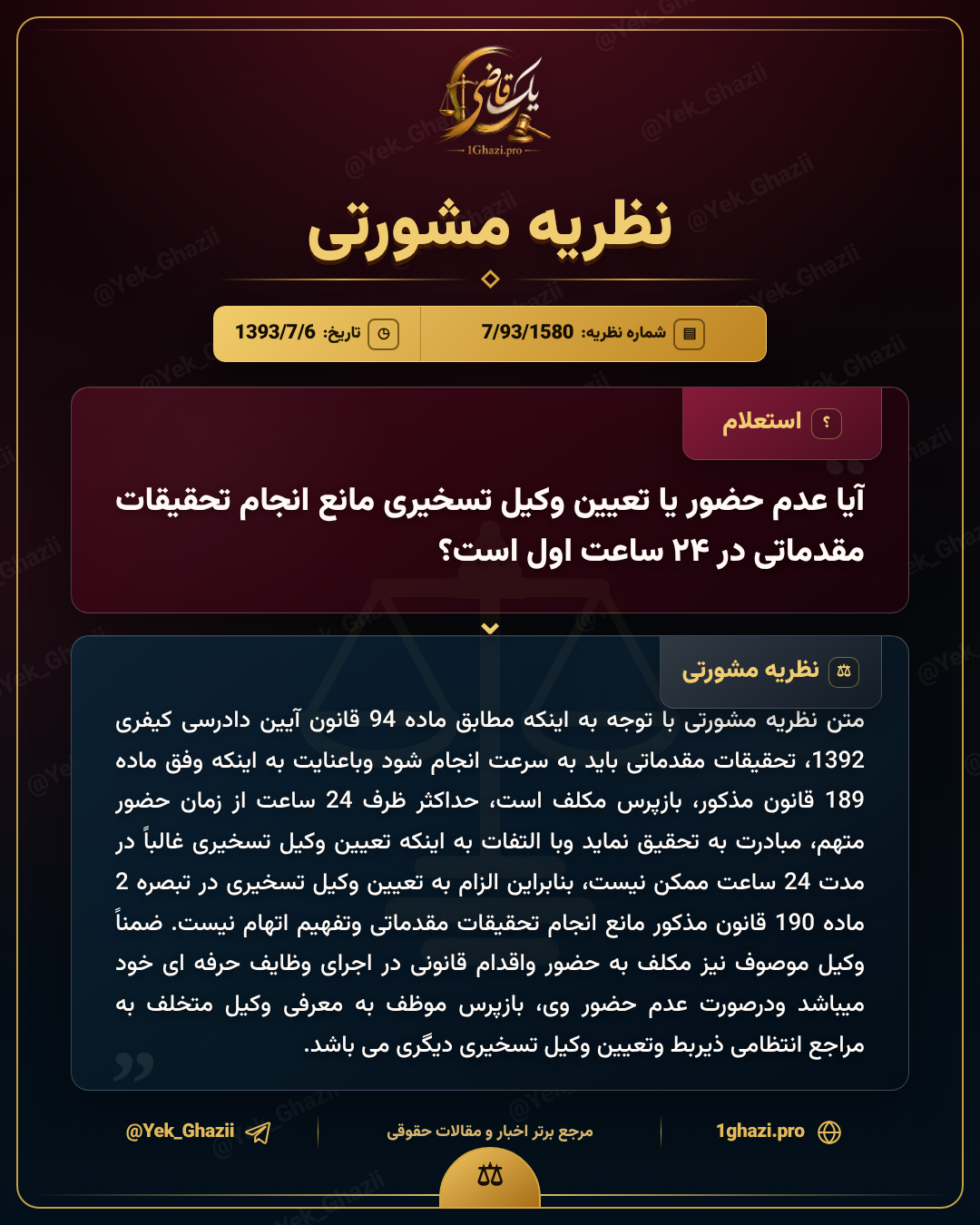 آیا عدم حضور یا تعیین وکیل تسخیری مانع انجام تحقیقات مقدماتی در ۲۴ ساعت اول است؟