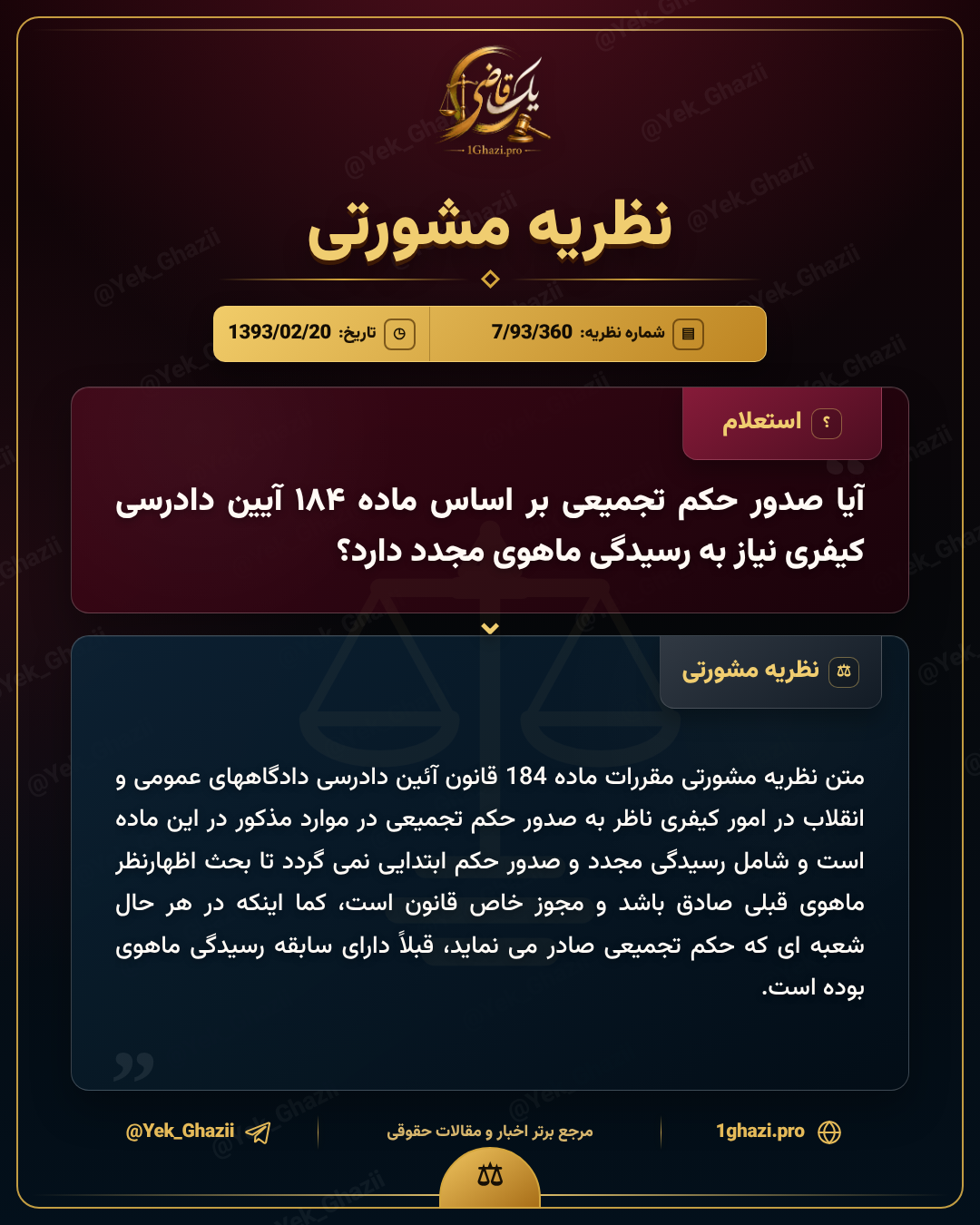 آیا صدور حکم تجمیعی بر اساس ماده ۱۸۴ آیین دادرسی کیفری نیاز به رسیدگی ماهوی مجدد دارد؟