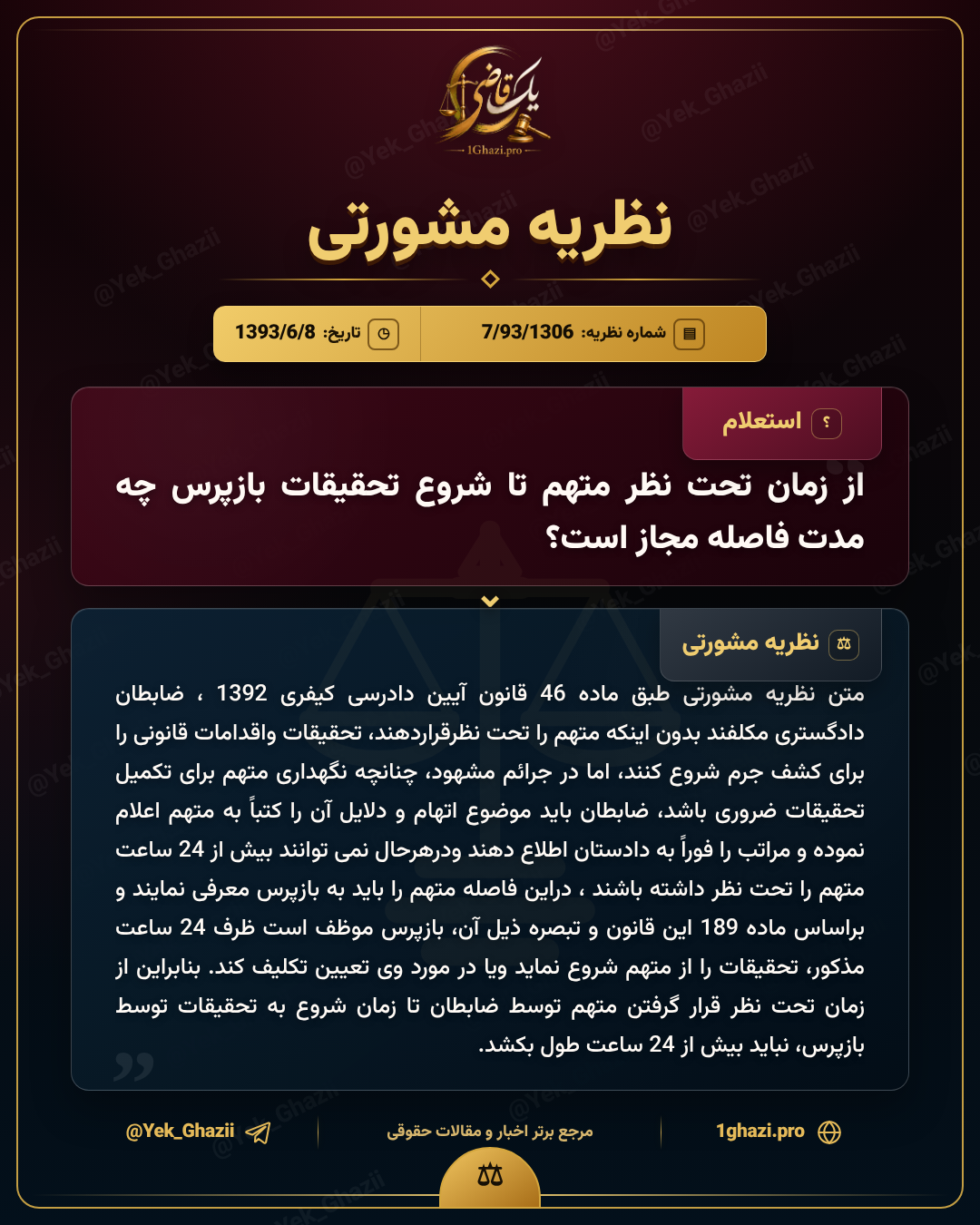 از زمان تحت نظر متهم تا شروع تحقیقات بازپرس چه مدت فاصله مجاز است؟
