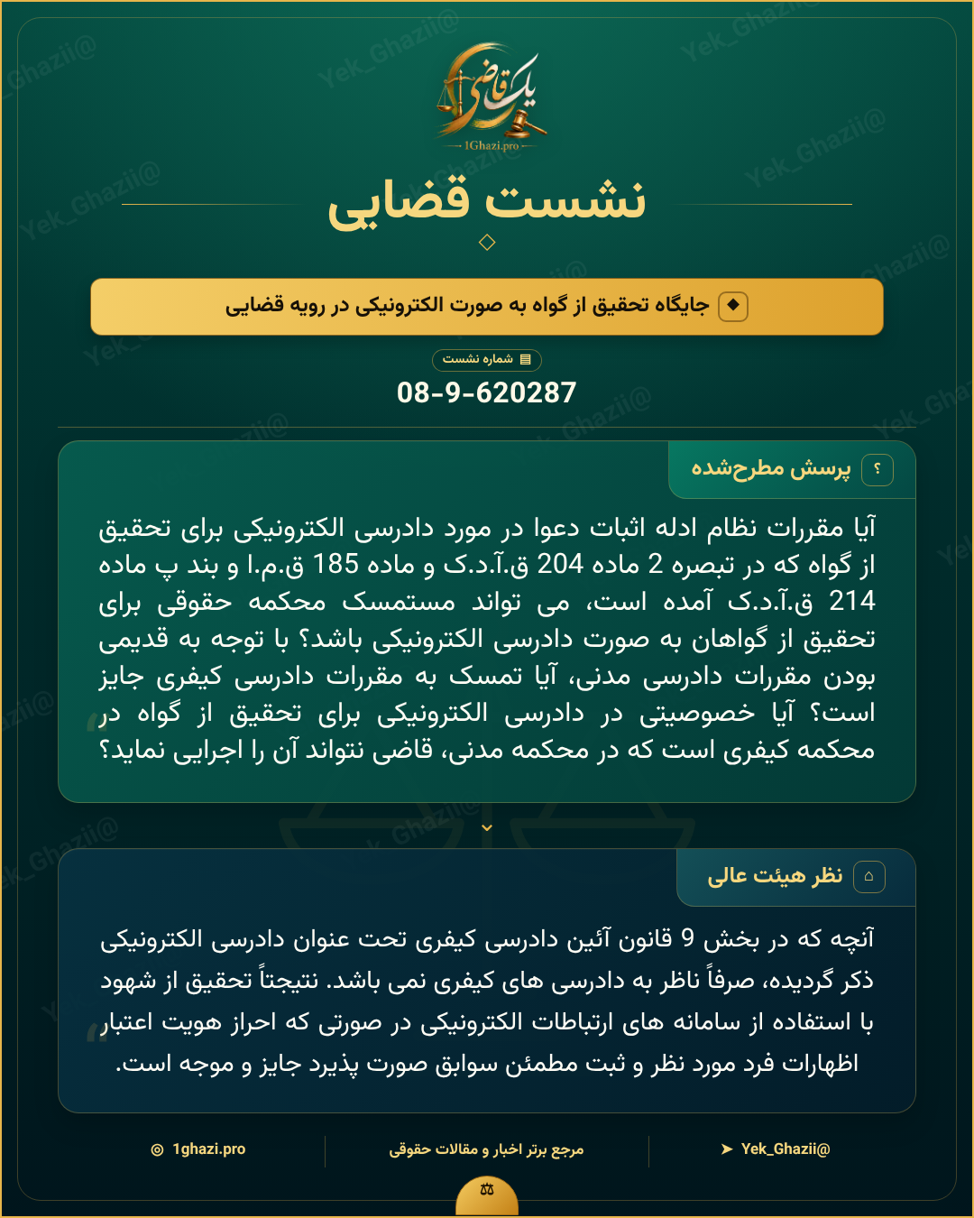 صورتجلسه نشست قضایی با موضوع: جایگاه تحقیق از گواه به صورت الکترونیکی در رویه قضایی