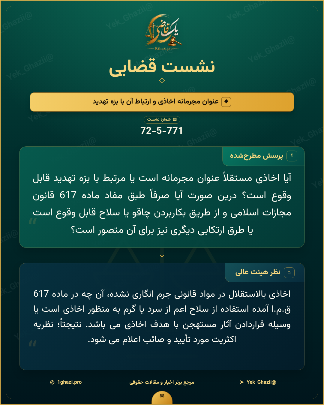 صورتجلسه نشست قضایی با موضوع: مجرمانه اخاذی و ارتباط آن با بزه تهدید