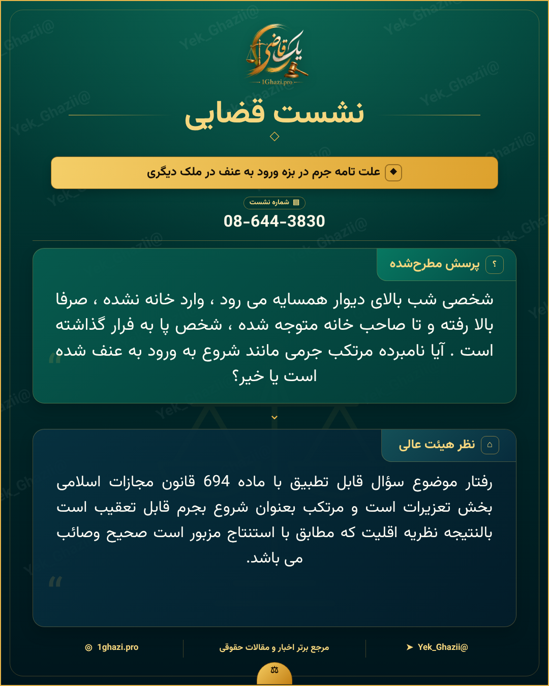 صورتجلسه نشست قضایی با موضوع: علت تامه جرم در بزه ورود به عنف در ملک دیگری