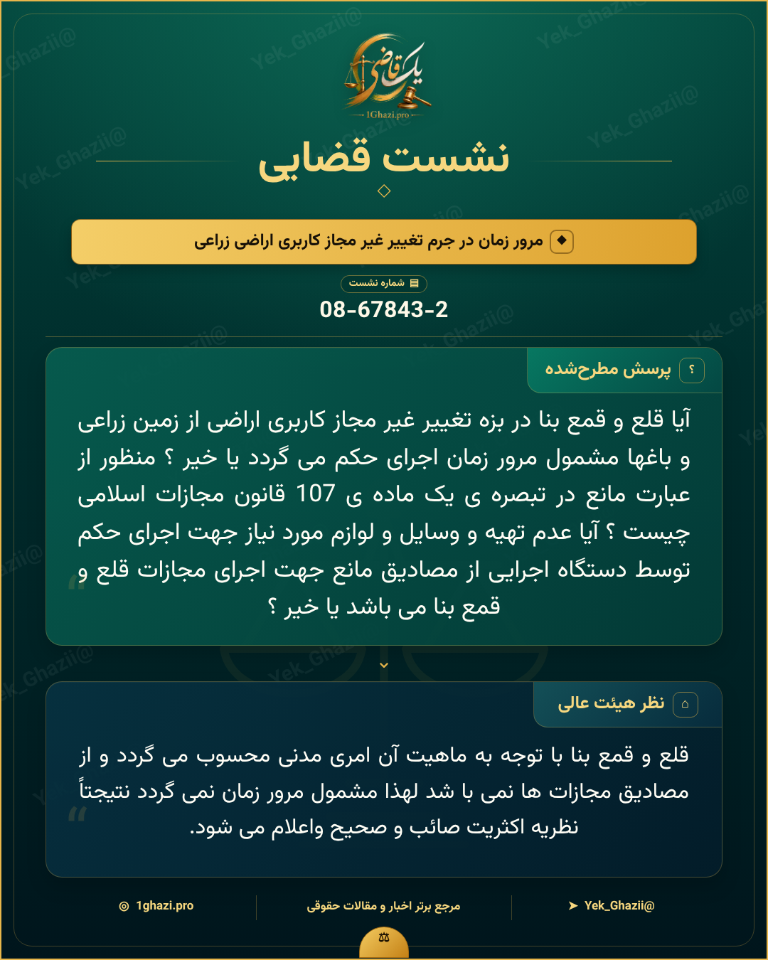 صورتجلسه نشست قضایی با موضوع: مرور زمان در جرم تغییر غیر مجاز کاربری اراضی زراعی