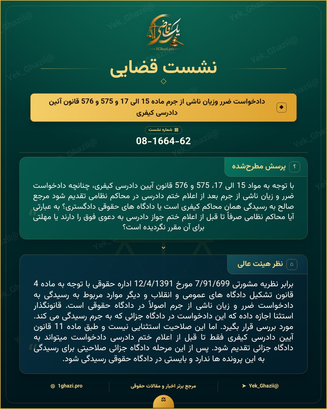 صورتجلسه نشست قضایی با موضوع: دادخواست ضرر وزیان ناشی از جرم ماده 15 الی 17 و 575 و 576 قانون آئین دادرسی کیفری