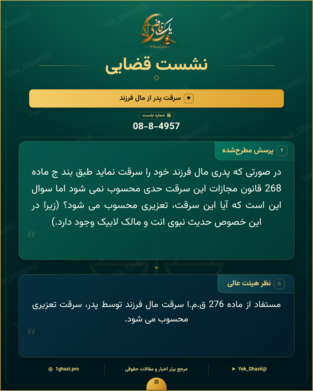 صورتجلسه نشست قضایی با موضوع: سرقت پدر از مال فرزند