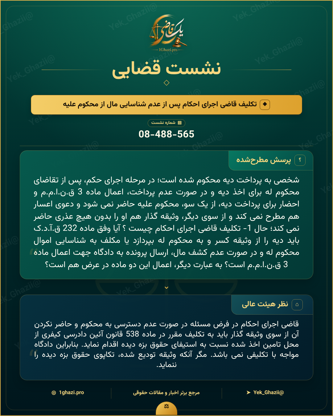 صورتجلسه نشست قضایی با موضوع: تکلیف قاضی اجرای احکام پس از عدم شناسایی مال از محکوم‌علیه