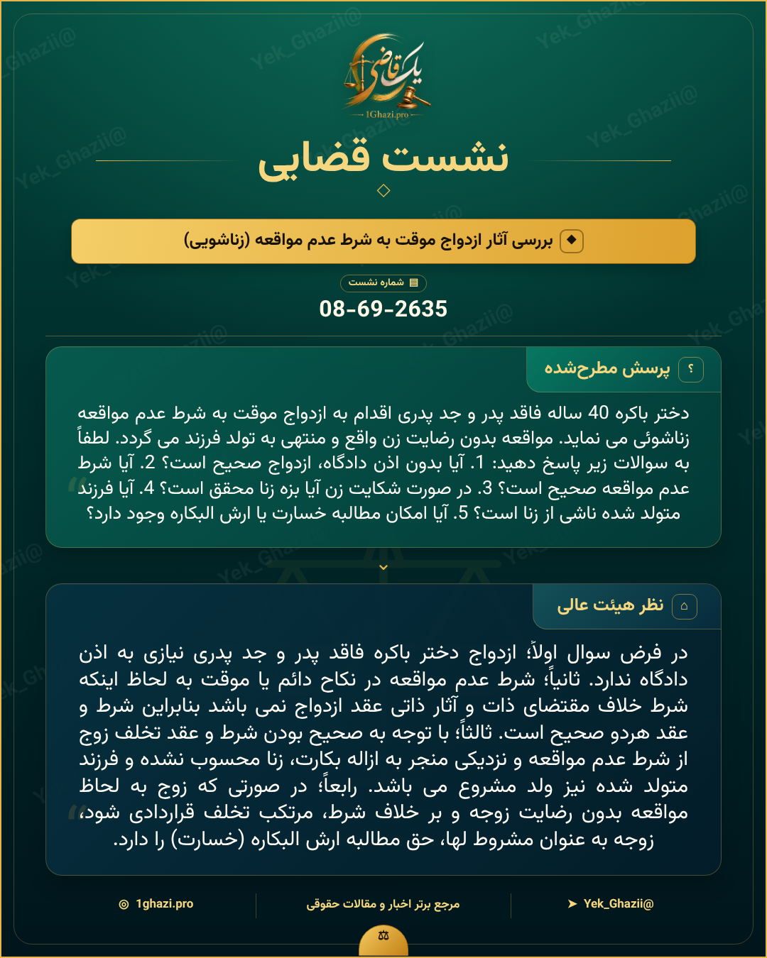 صورتجلسه نشست قضایی با موضوع: بررسی آثار ازدواج موقت به شرط عدم مواقعه (زناشویی)