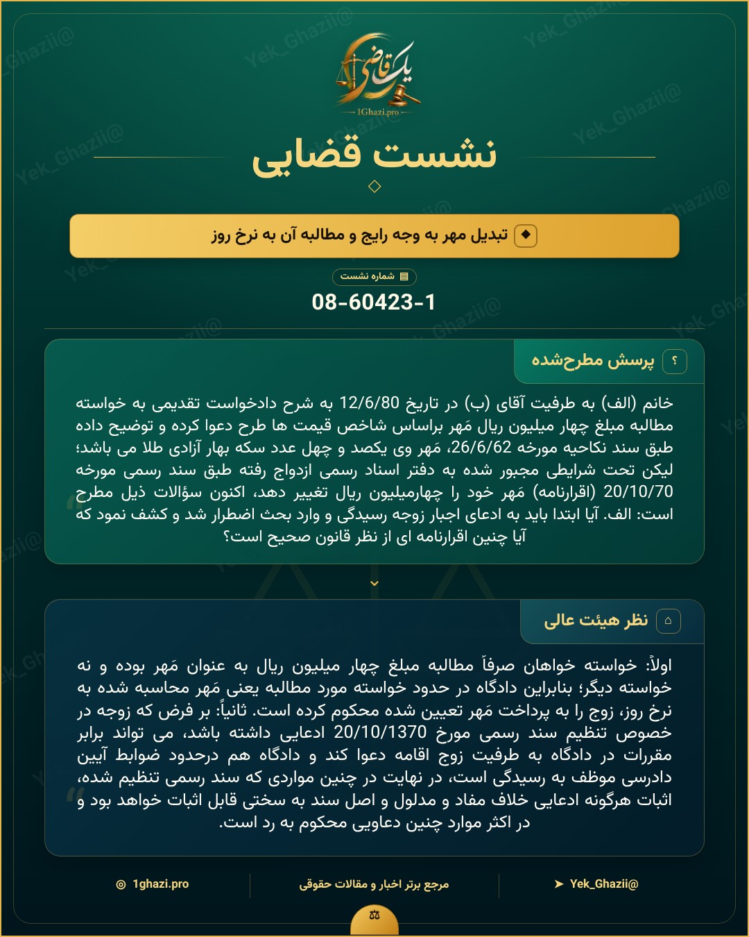 صورتجلسه نشست قضایی با موضوع: تبدیل مهر به وجه رایج و مطالبه آن به نرخ روز