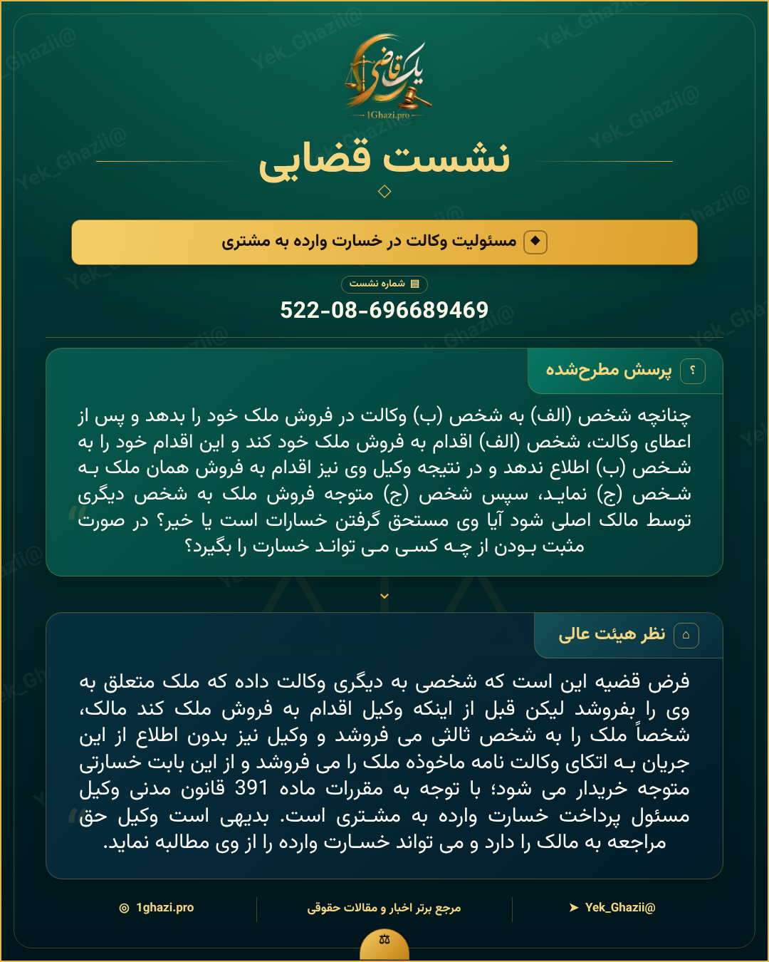 صورتجلسه نشست قضایی با موضوع: مسئولیت وکالت در خسارت وارده به مشتری