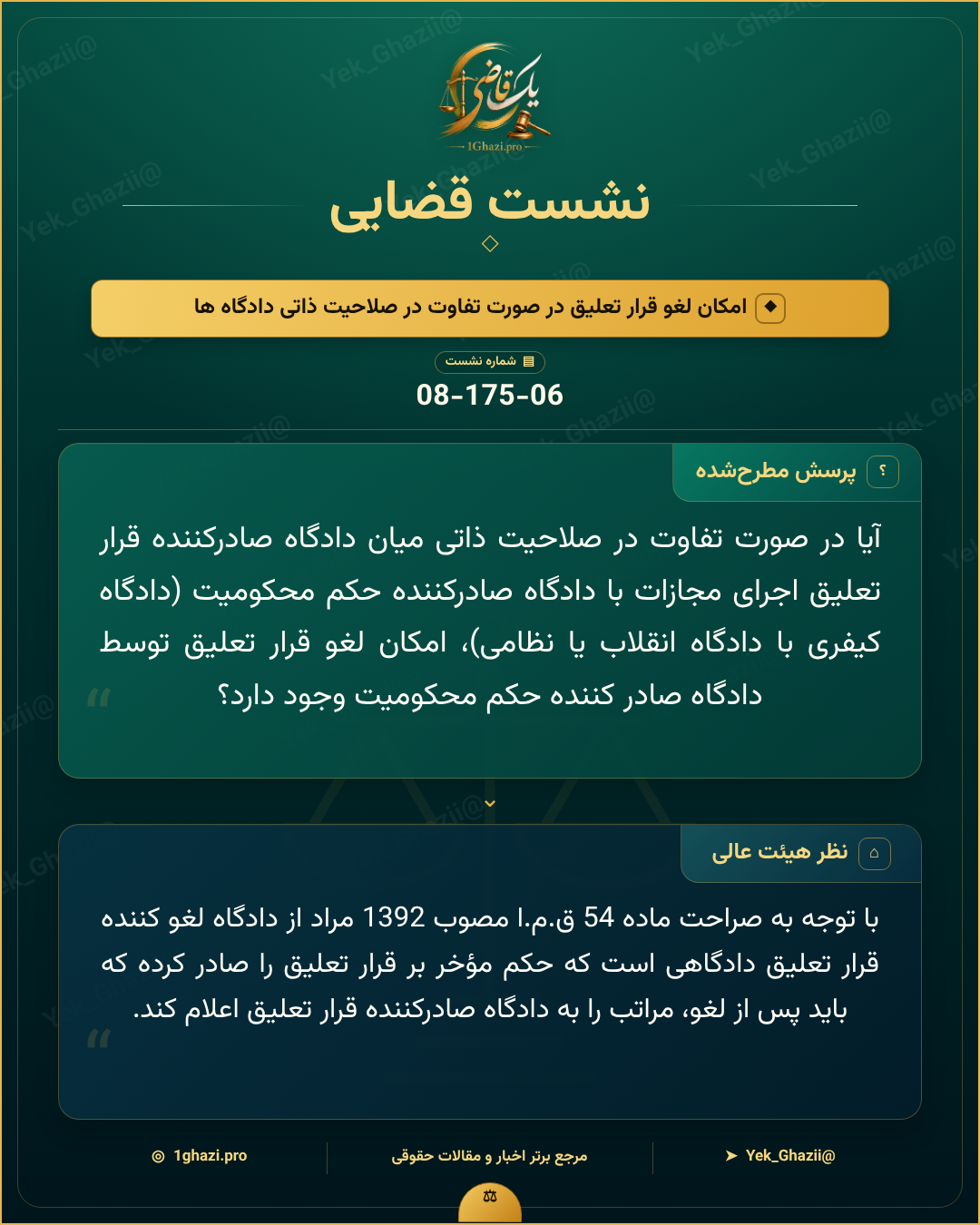 صورتجلسه نشست قضایی با موضوع: امکان لغو قرار تعلیق در صورت تفاوت در صلاحیت ذاتی دادگاهها