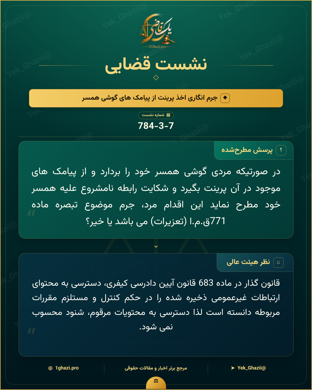 صورتجلسه نشست قضایی با موضوع: جرم انگاری اخذ پرینت از پیامک های گوشی همسر