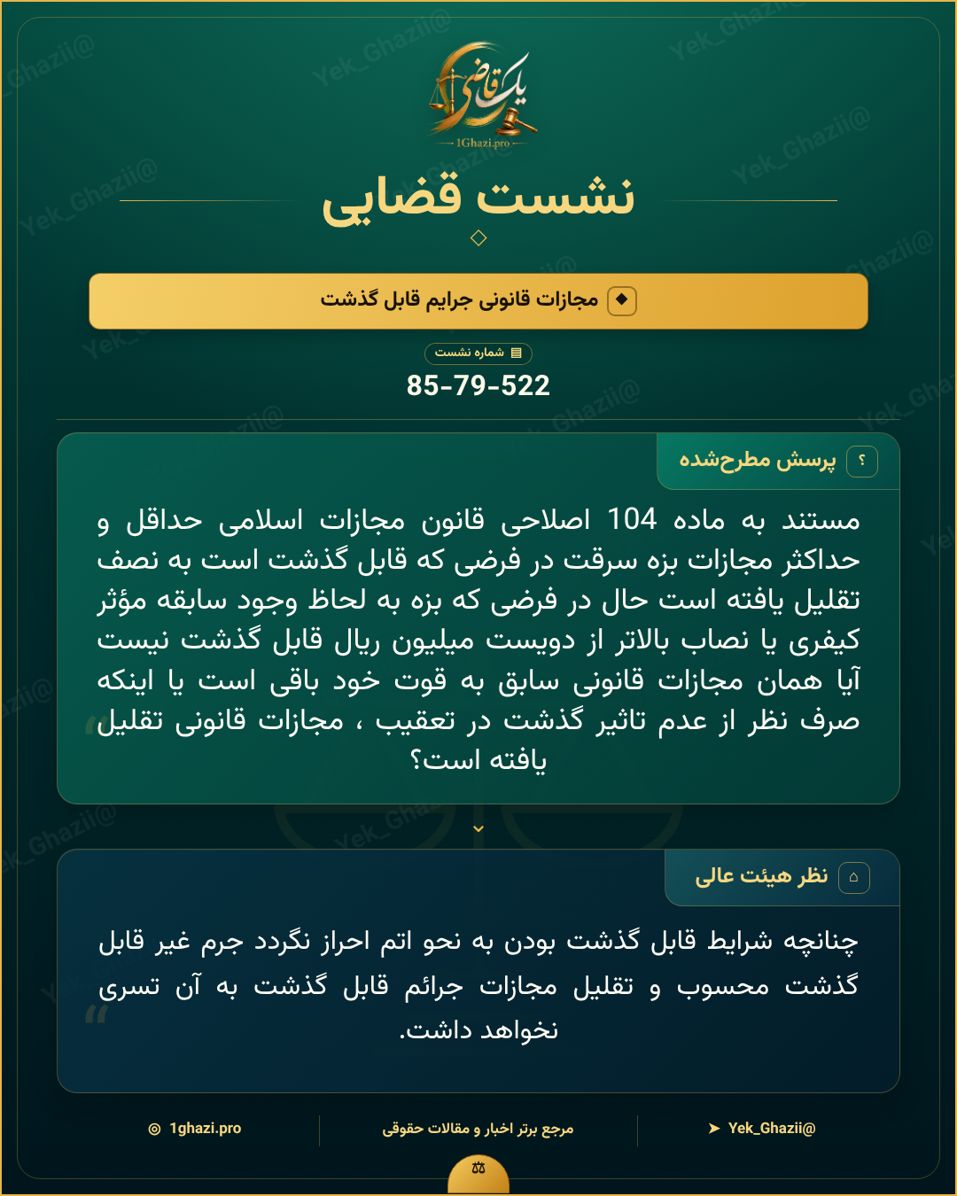 صورتجلسه نشست قضایی با موضوع: مجازات قانونی جرایم قابل گذشت