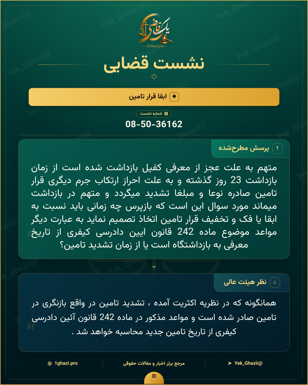 صورتجلسه نشست قضایی با موضوع: ابقا قرار تامین