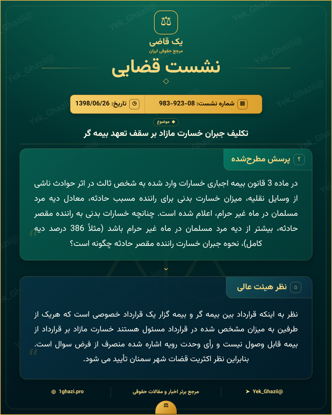 تکلیف جبران خسارت مازاد بر سقف تعهد بیمه گر